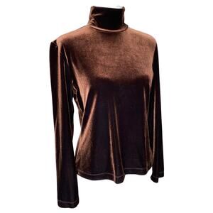 Women's Blouse Velvet Velour Chocolate Brown Top Long Sleeve Holiday Earth Tone